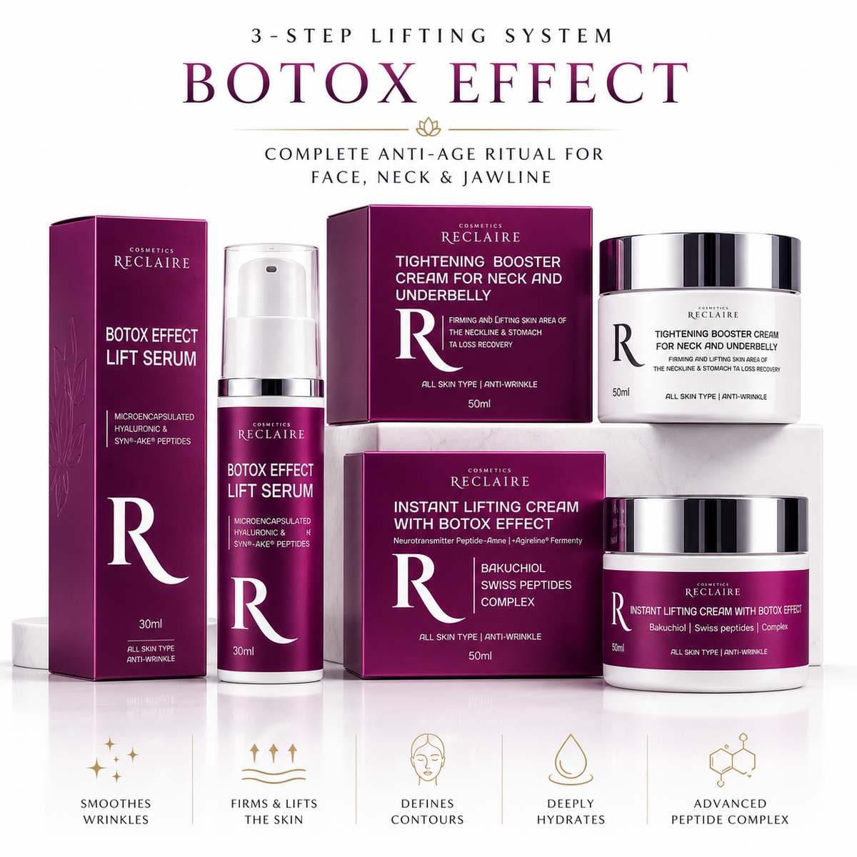💎 Комплексна ліфтинг-система для омолодження обличчя та шиї з Botox Effect — RECLAIRE
