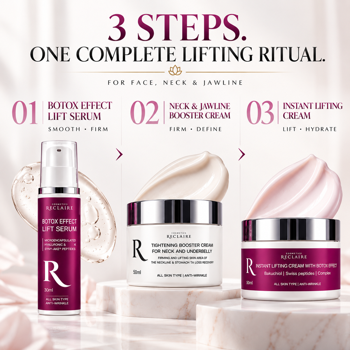 💎 Комплексна ліфтинг-система для омолодження обличчя та шиї з Botox Effect — RECLAIRE